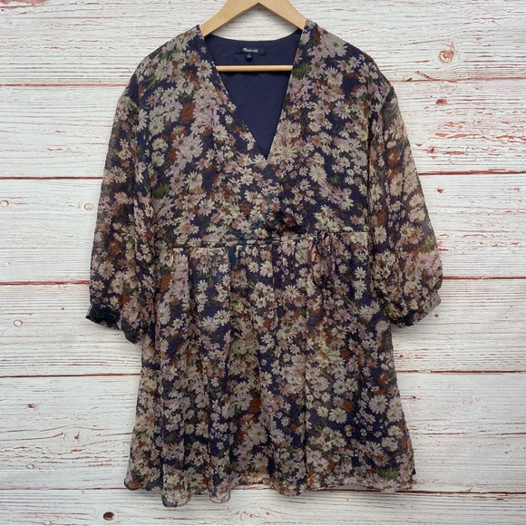 Madewell Drawstring Faux-Wrap Mini Dress in Daisy Reverie Sz S - Picture 7 of 16
